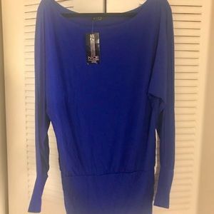Electric blue long sleeve M/L blouse, gather waist